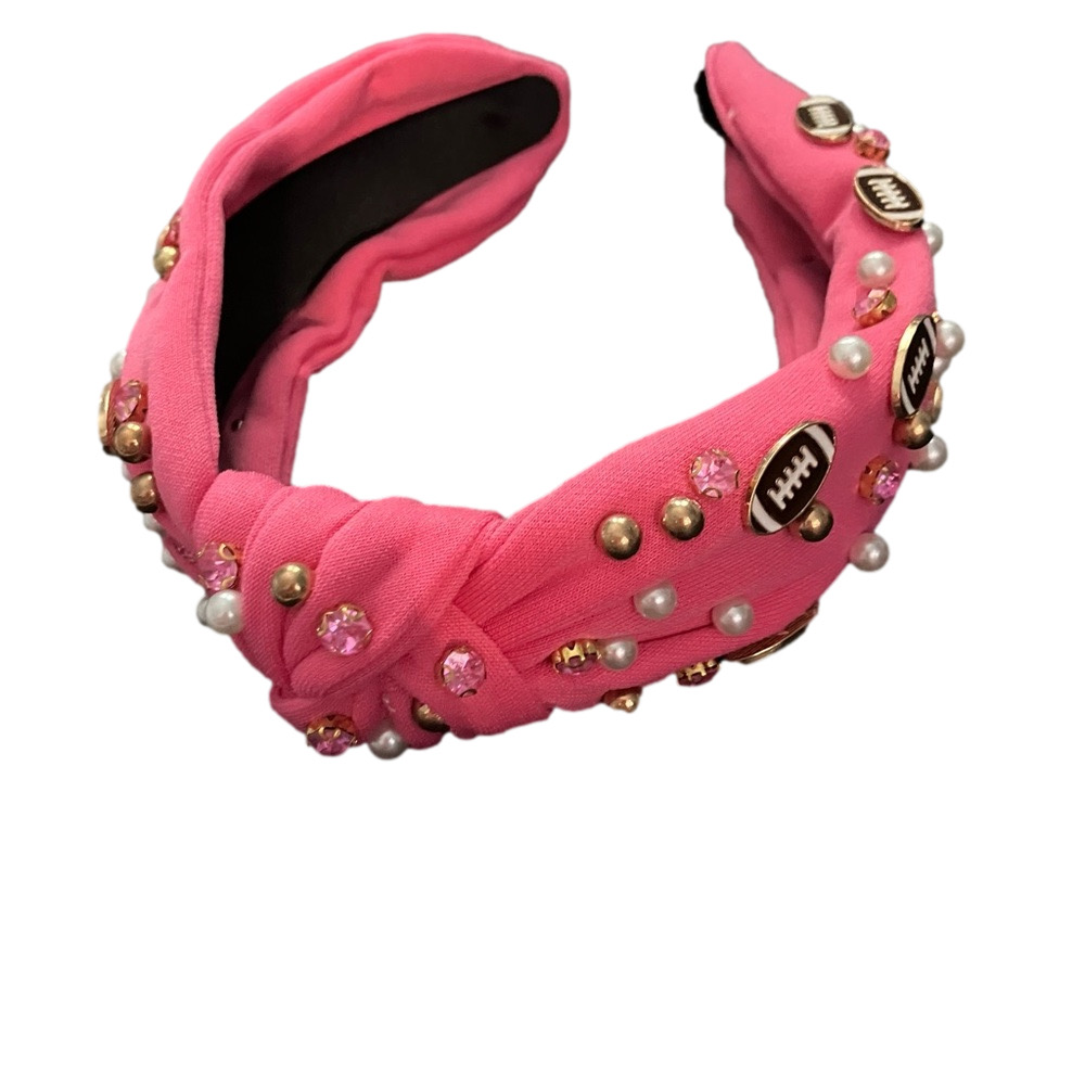 Limited Football Edition Knotted Headband Hot Pink Wide Top Rhinestone - Picture 1 of 4
